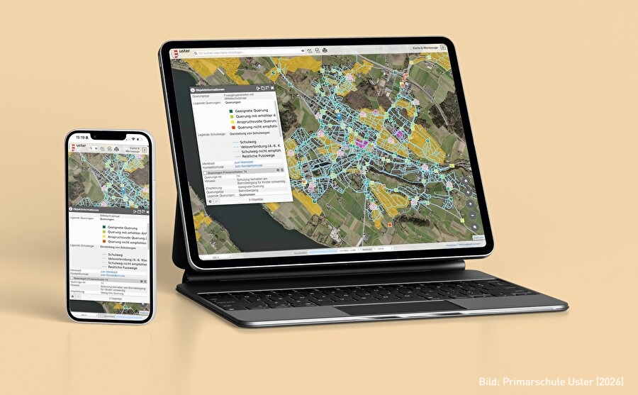 Metron entwickelt für die Stadt Uster einen digitalen Schulwegplaner für si-chere, kindgerechte Fusswege zu Schule und Kindergarten im gesamten Stadtgebiet.
